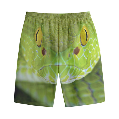 Green Pit Viper Print Cotton Shorts