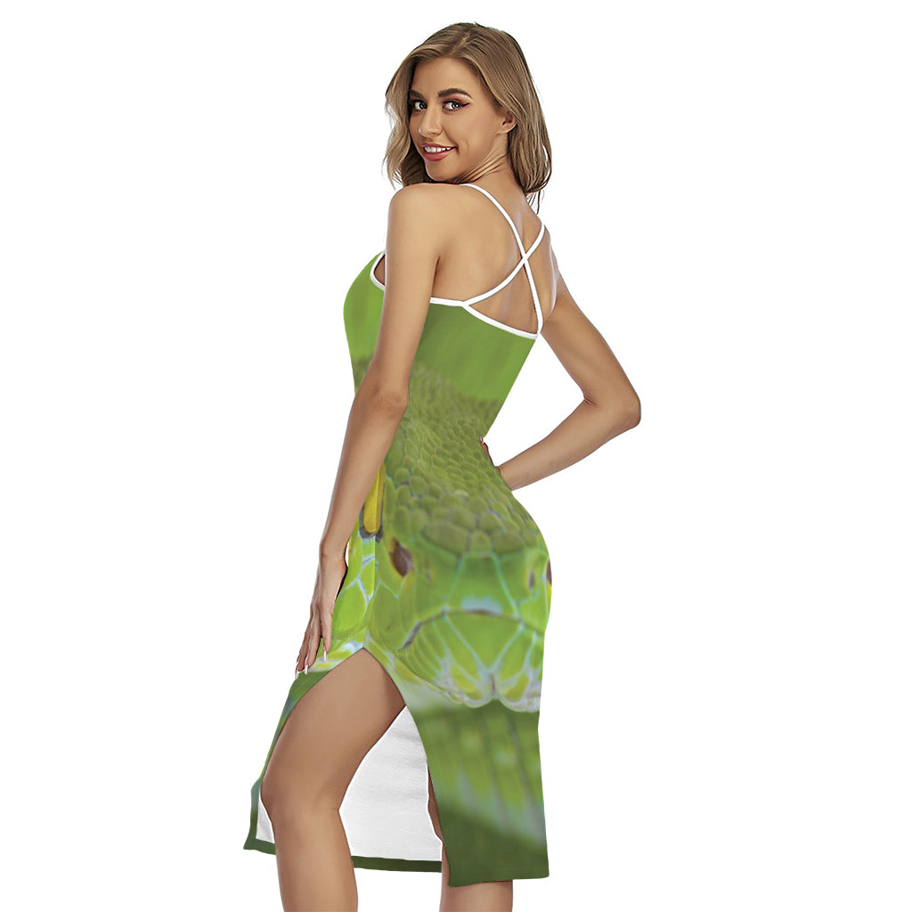 Green Pit Viper Print Cross Back Cami Dress
