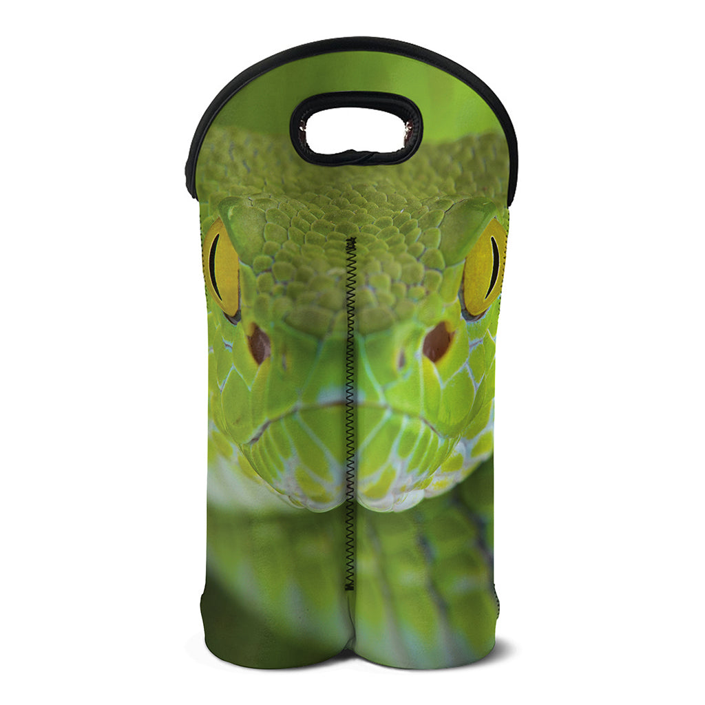 Green Pit Viper Print Double Neoprene Wine Tote