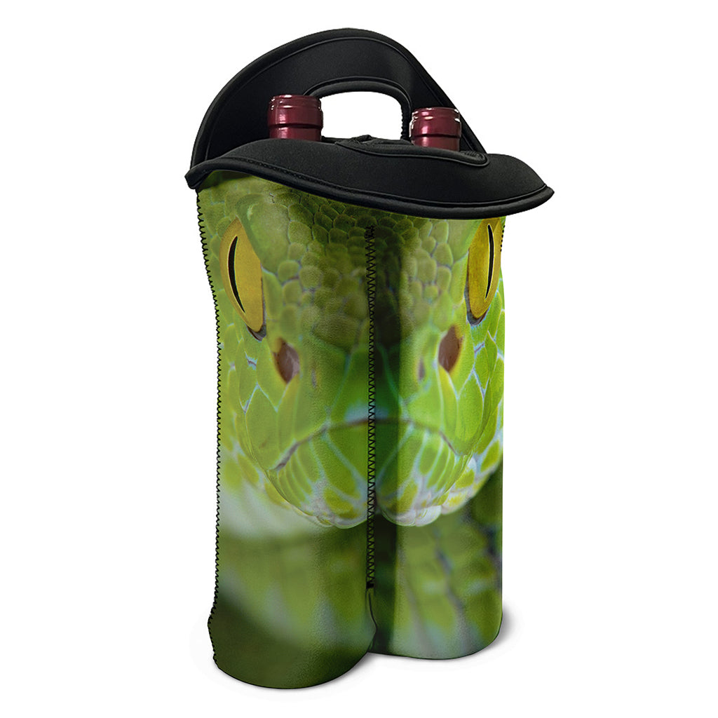 Green Pit Viper Print Double Neoprene Wine Tote