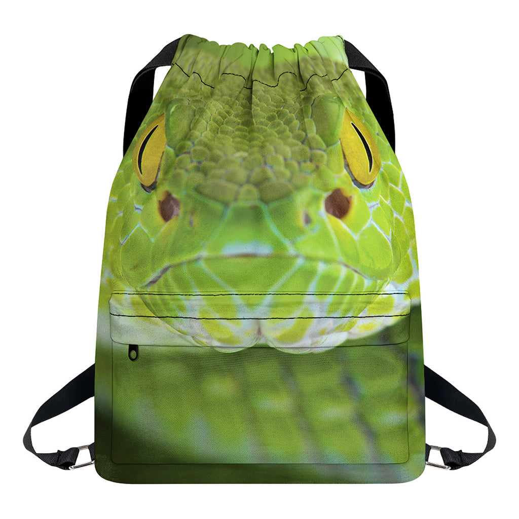 Green Pit Viper Print Drawstring Backpack