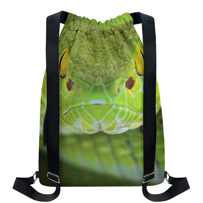 Green Pit Viper Print Drawstring Backpack