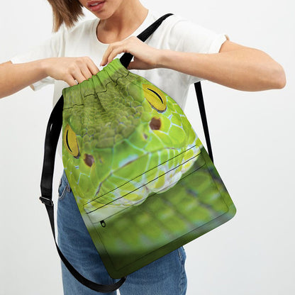 Green Pit Viper Print Drawstring Backpack