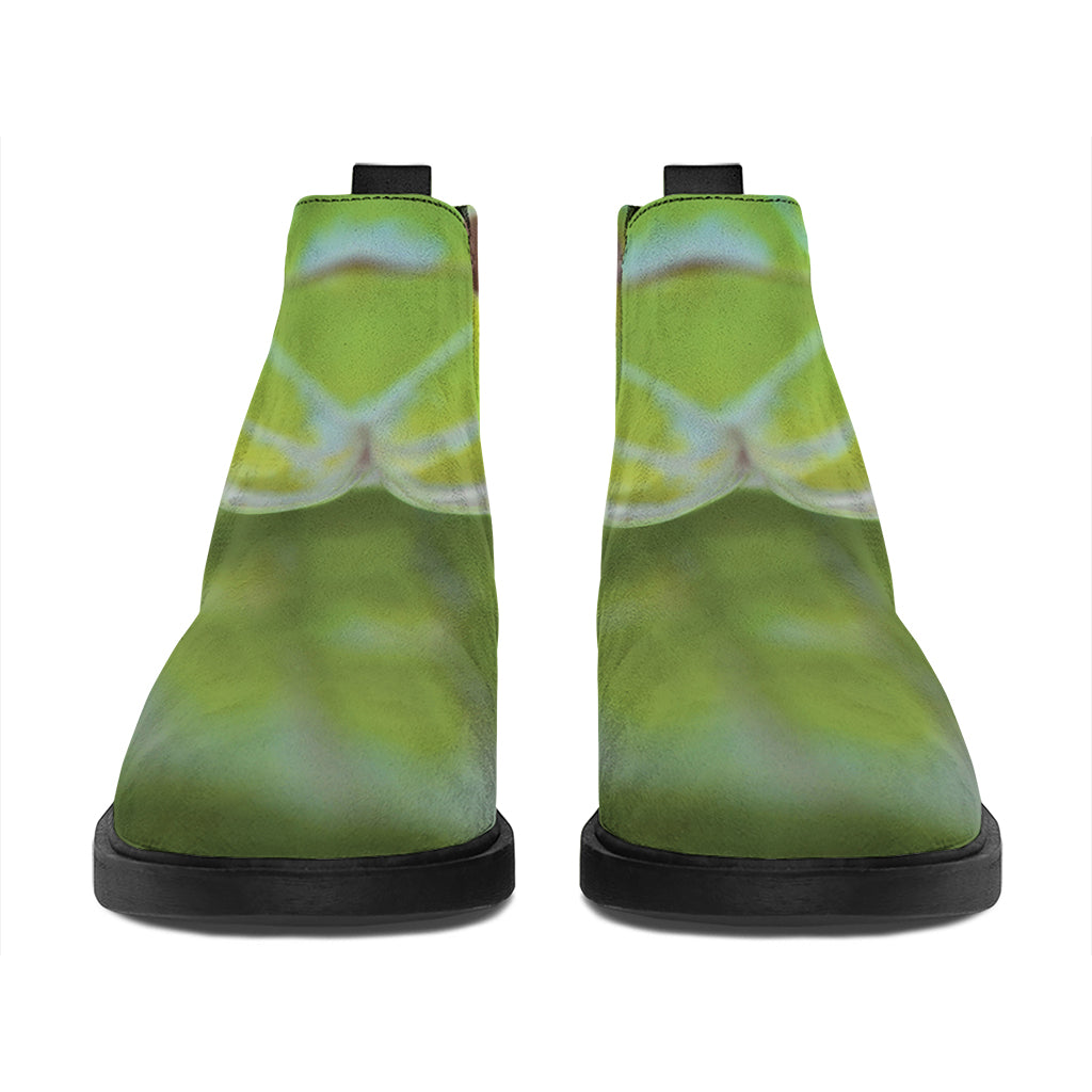Green Pit Viper Print Flat Ankle Boots