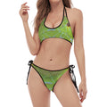 Green Pit Viper Print Halter Scoop Tie Side Bikini