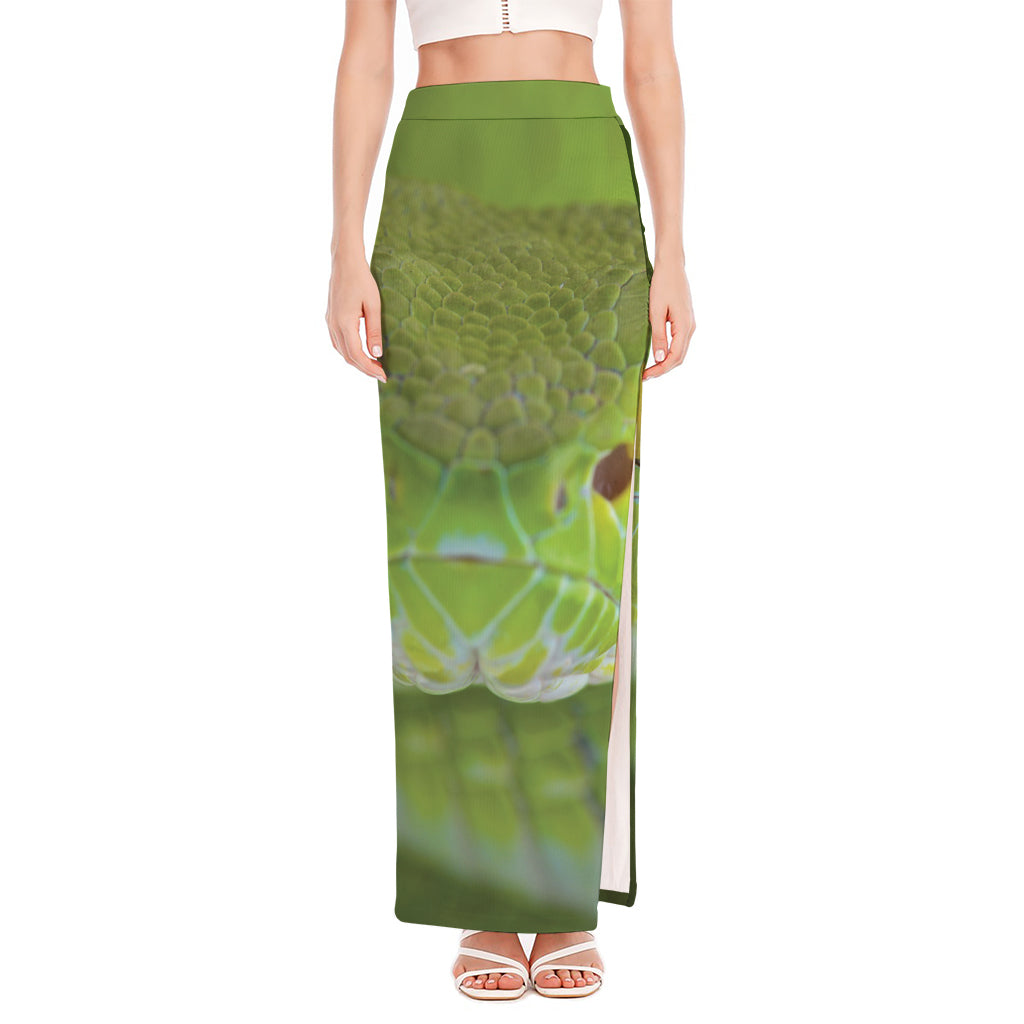 Green Pit Viper Print High Slit Maxi Skirt
