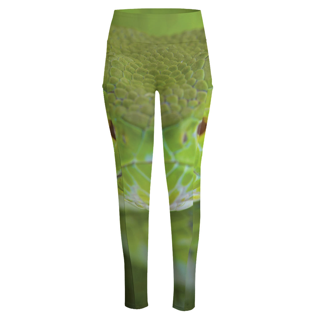 Green Pit Viper Print High-Waisted Pocket Leggings