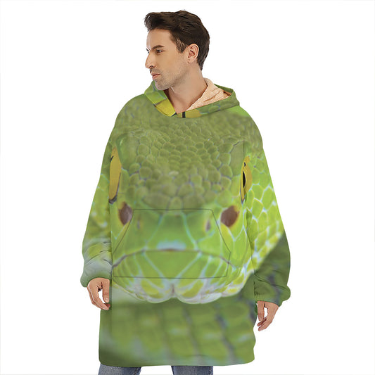 Green Pit Viper Print Hoodie Blanket