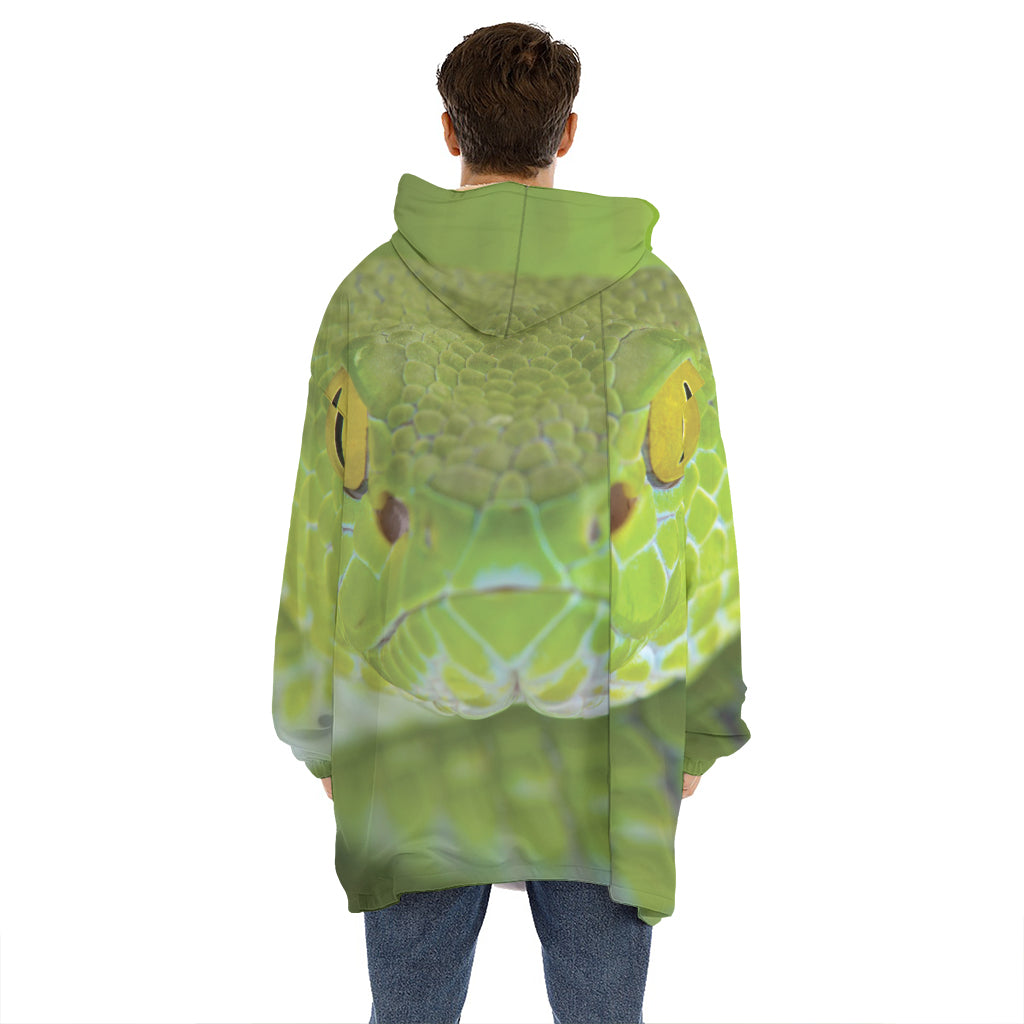 Green Pit Viper Print Hoodie Blanket