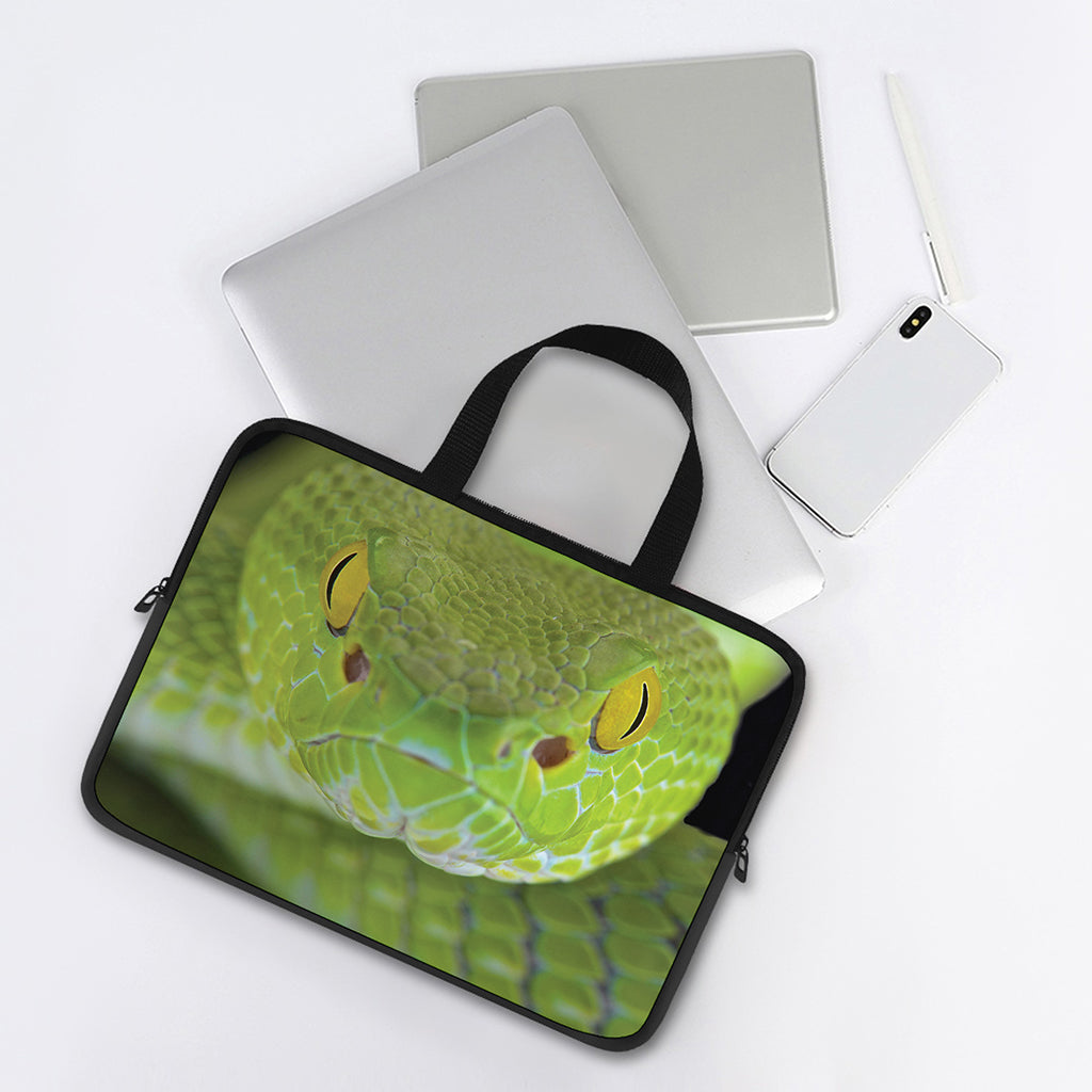 Green Pit Viper Print Laptop Sleeve With Handle