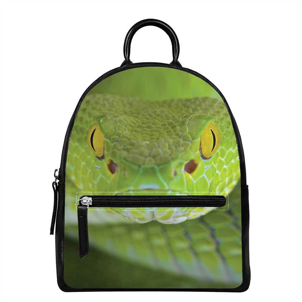 Green Pit Viper Print Leather Backpack