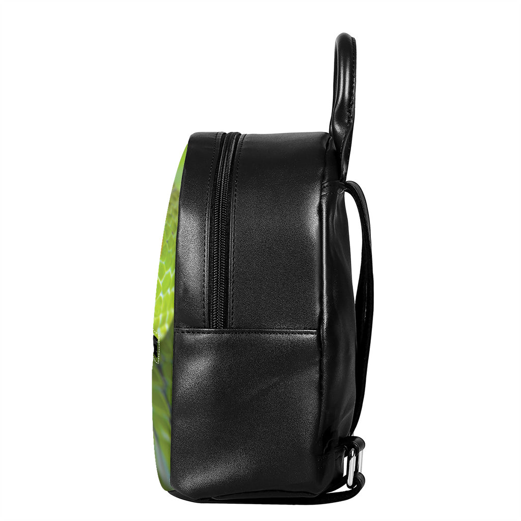 Green Pit Viper Print Leather Backpack