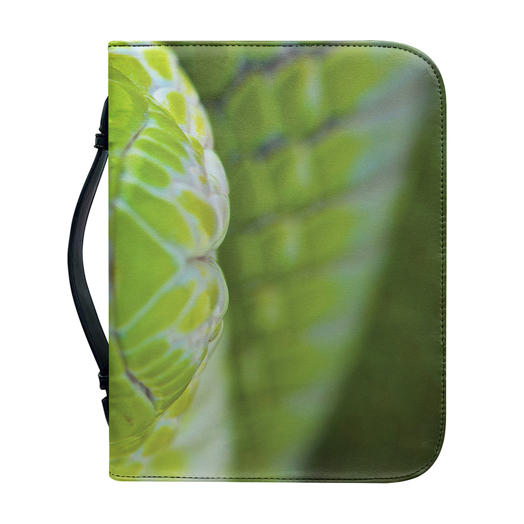 Green Pit Viper Print Leather Bible Cover