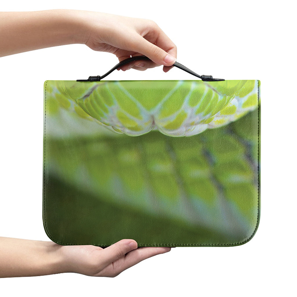 Green Pit Viper Print Leather Bible Cover