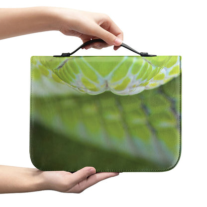 Green Pit Viper Print Leather Bible Cover