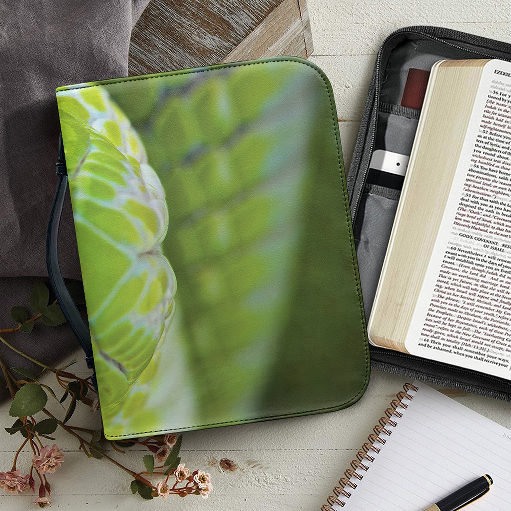Green Pit Viper Print Leather Bible Cover