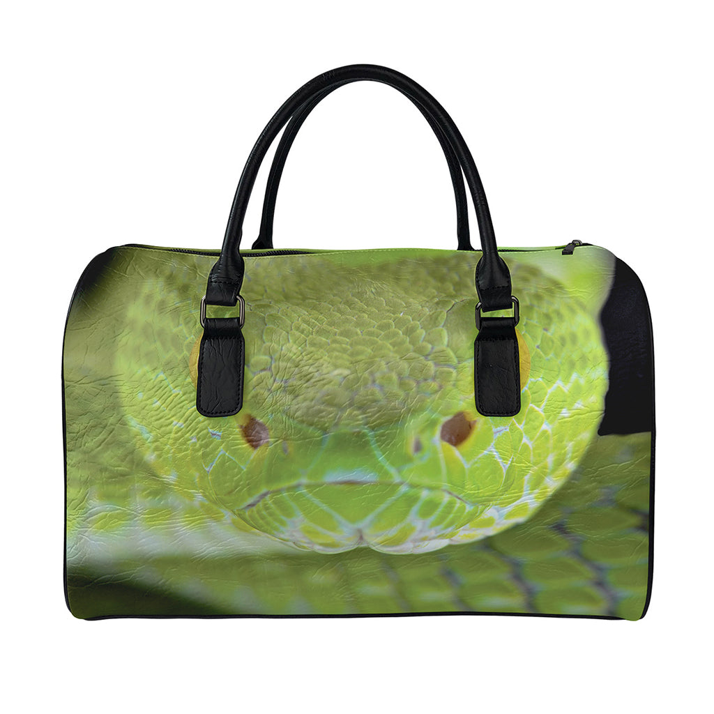 Green Pit Viper Print Leather Duffle Bag