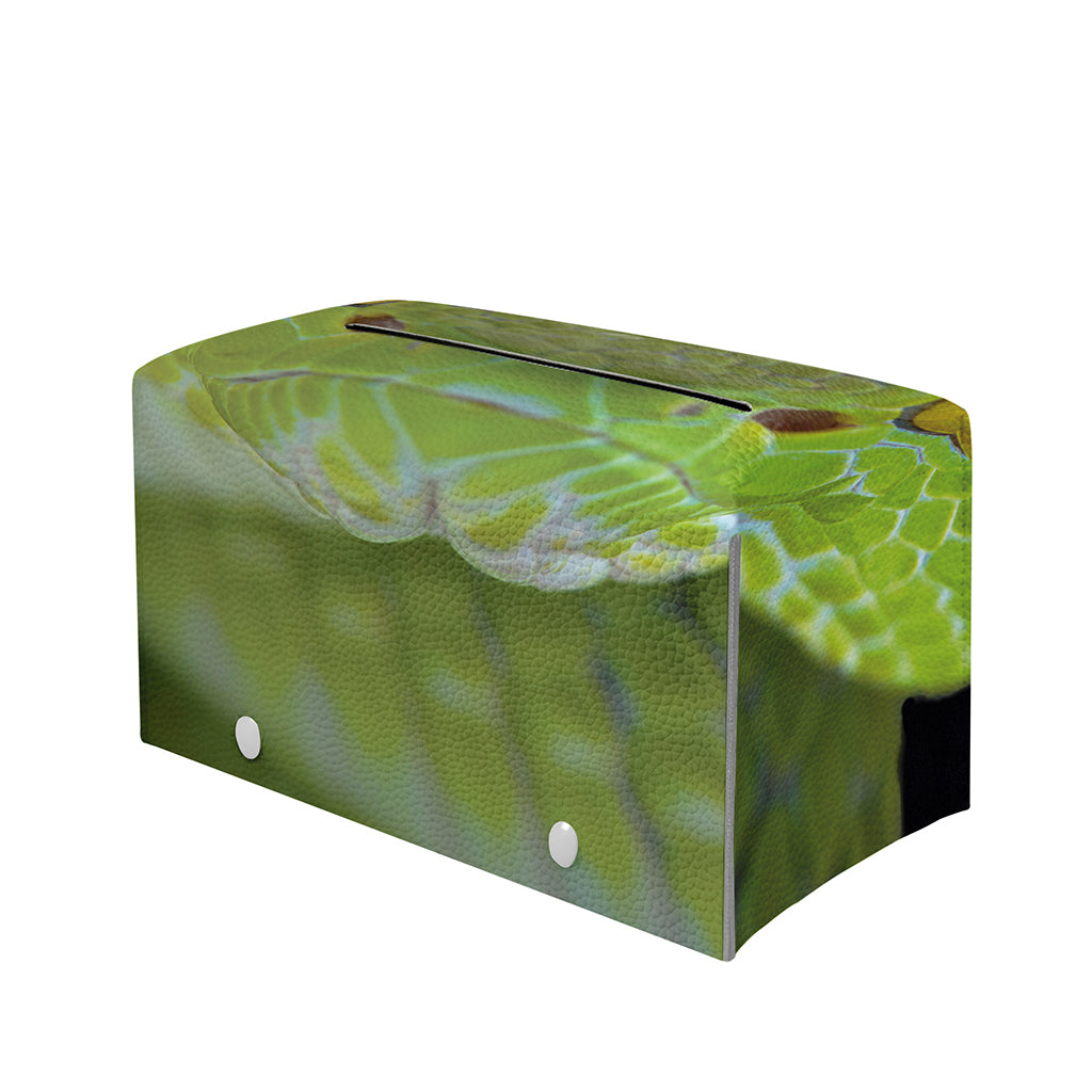 Green Pit Viper Print Leather Tissue Box Cover