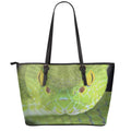 Green Pit Viper Print Leather Tote Bag With Zipper