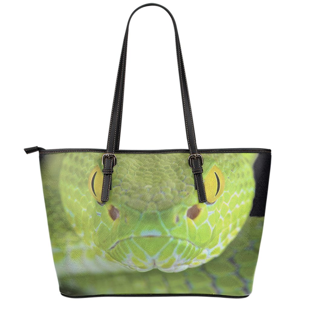 Green Pit Viper Print Leather Tote Bag