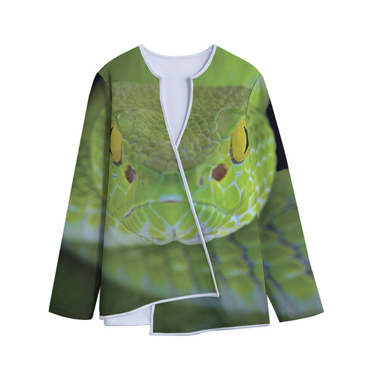 Green Pit Viper Print Long Sleeve Short Coat