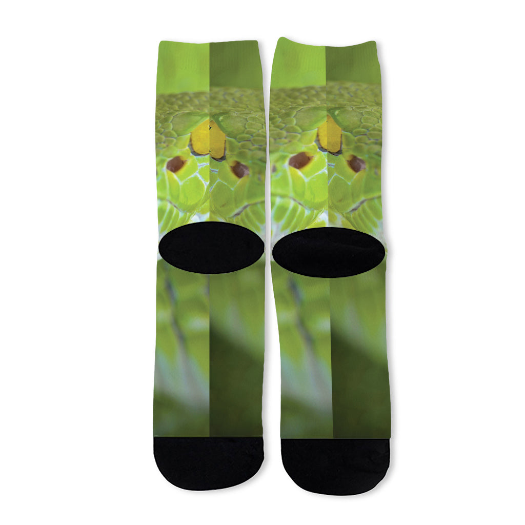 Green Pit Viper Print Long Socks