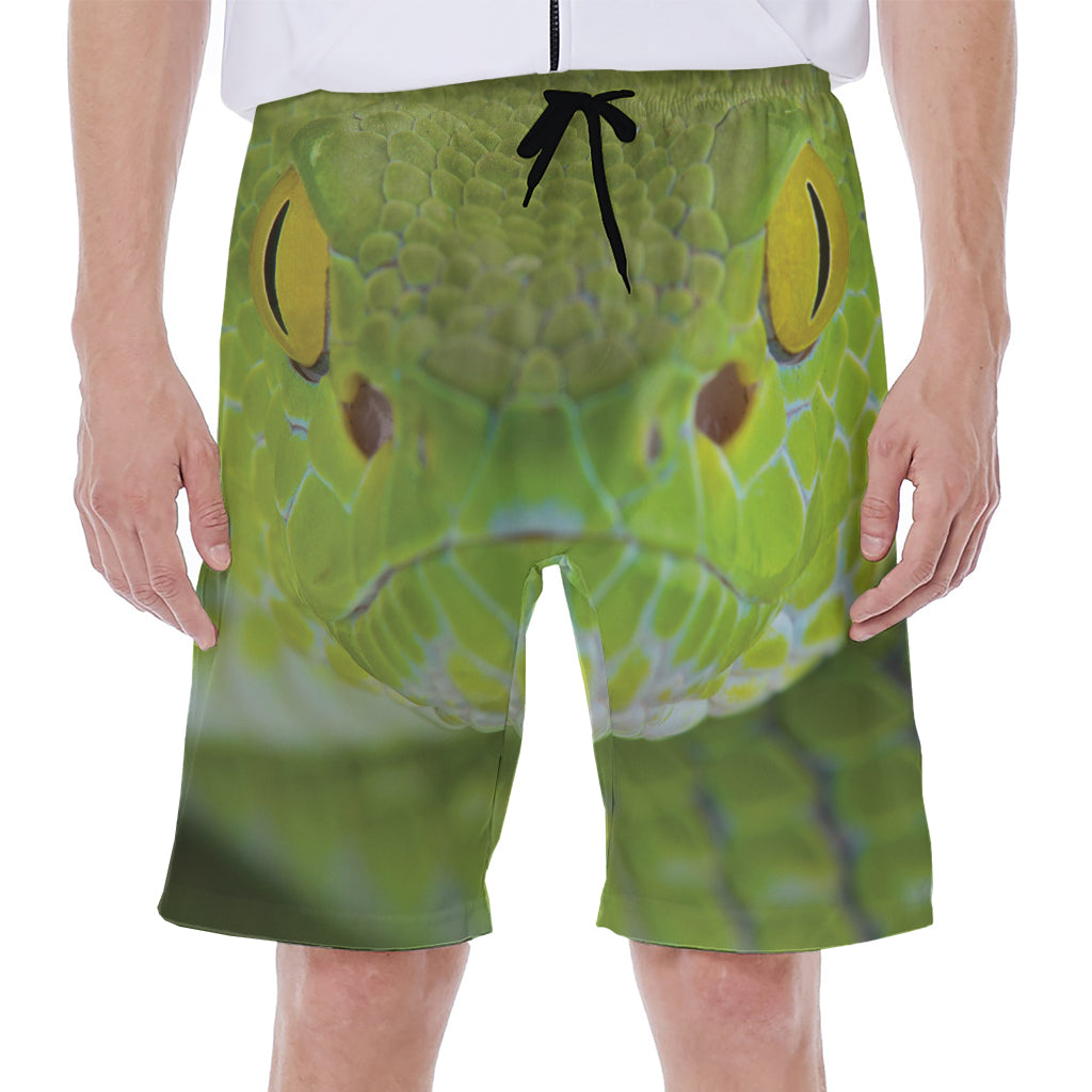 Green Pit Viper Print Men's Beach Shorts