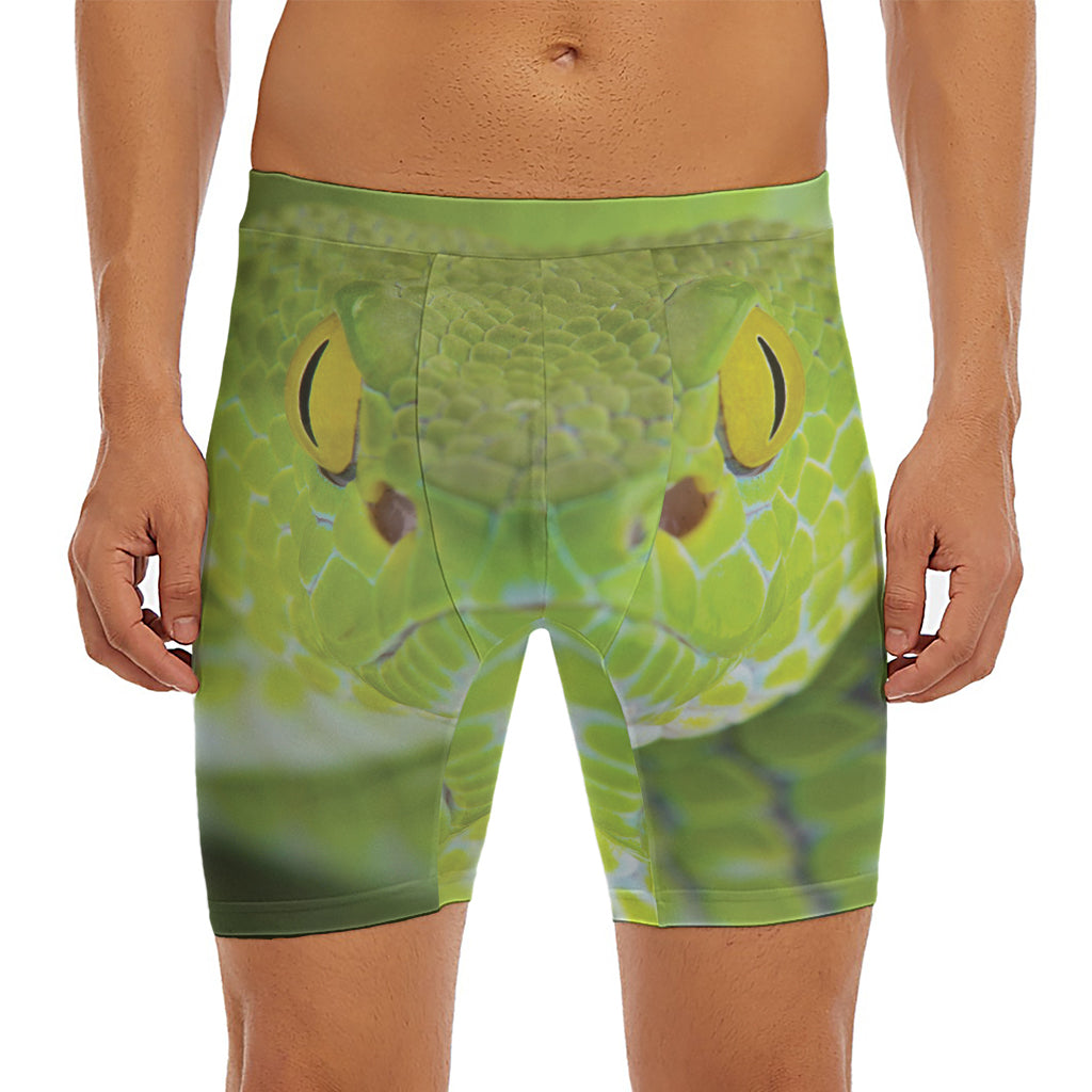 Green Pit Viper Print Men's Long Boxer Briefs