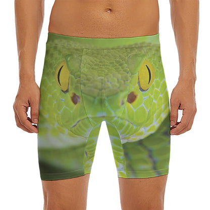 Green Pit Viper Print Men's Long Boxer Briefs