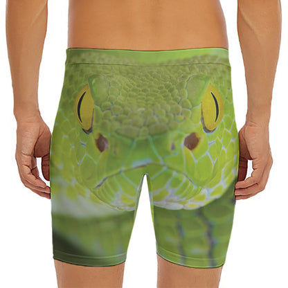 Green Pit Viper Print Men's Long Boxer Briefs