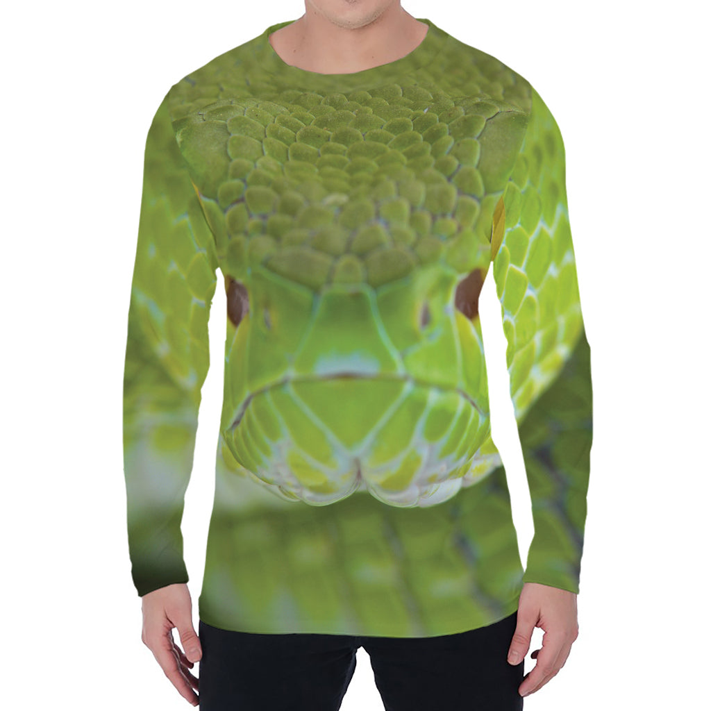 Green Pit Viper Print Men's Long Sleeve T-Shirt