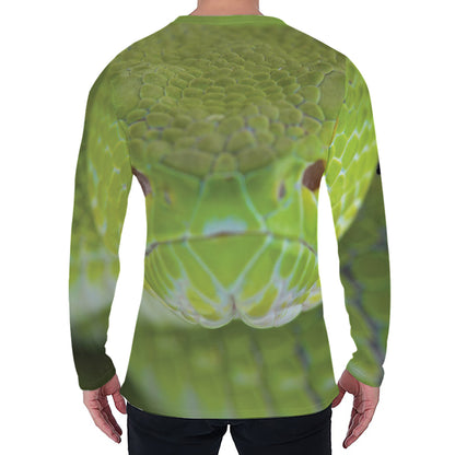 Green Pit Viper Print Men's Long Sleeve T-Shirt