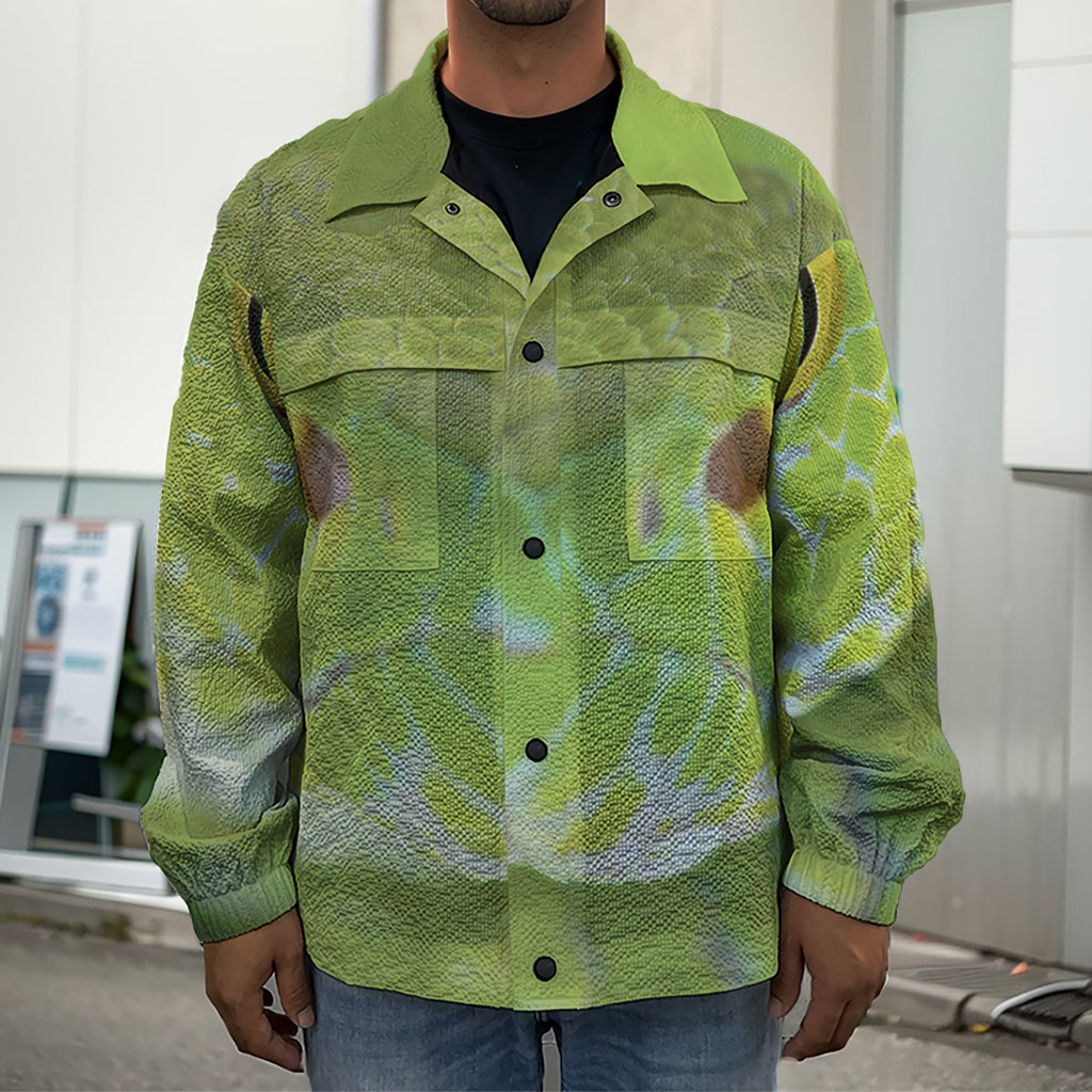 Green Pit Viper Print Men's Shirt Jacket