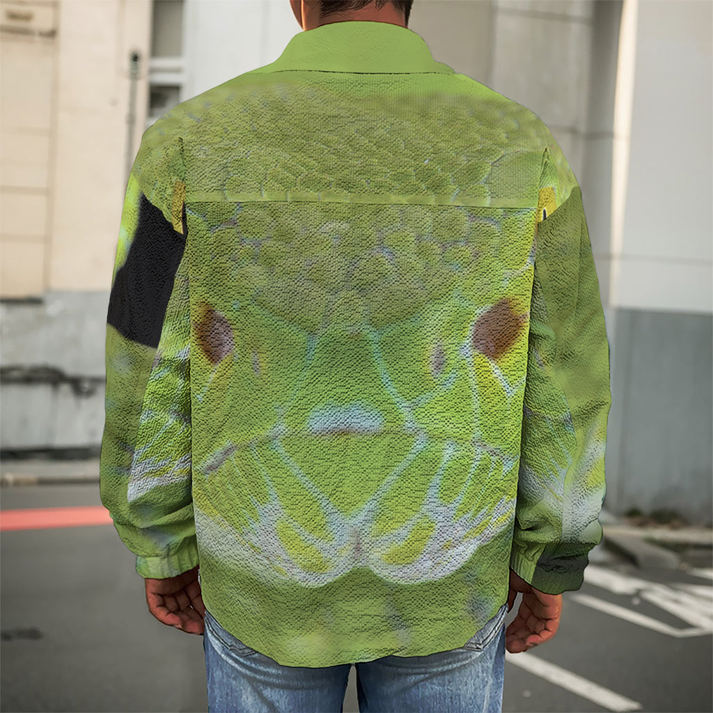 Green Pit Viper Print Men's Shirt Jacket