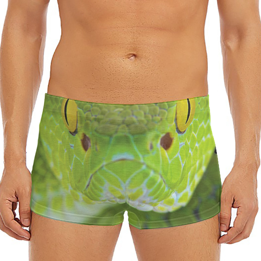 Green Pit Viper Print Men's Short Boxer Briefs