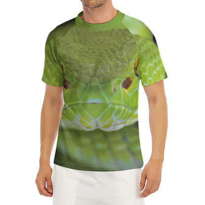 Green Pit Viper Print Men's Short Sleeve Rash Guard