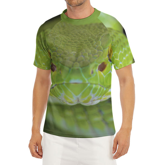 Green Pit Viper Print Men's Short Sleeve Rash Guard