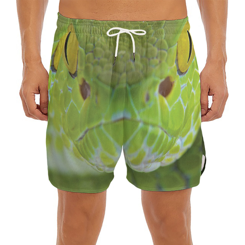 Green Pit Viper Print Men's Split Running Shorts