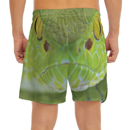 Green Pit Viper Print Men's Split Running Shorts