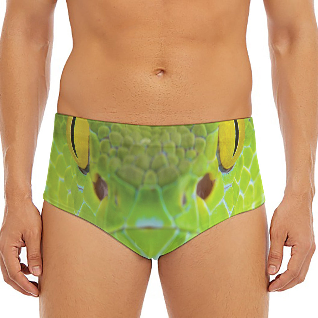 Green Pit Viper Print Men's Triangle Swim Briefs