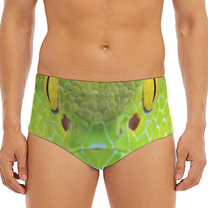 Green Pit Viper Print Men's Triangle Swim Briefs