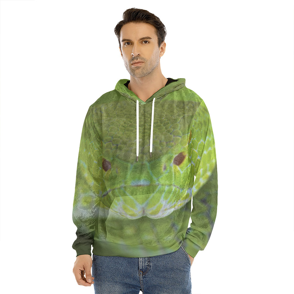 Green Pit Viper Print Men's Velvet Pullover Hoodie