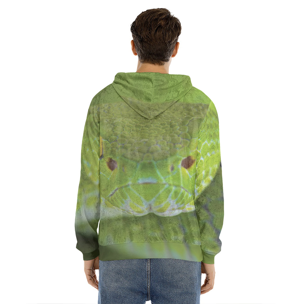 Green Pit Viper Print Men's Velvet Pullover Hoodie