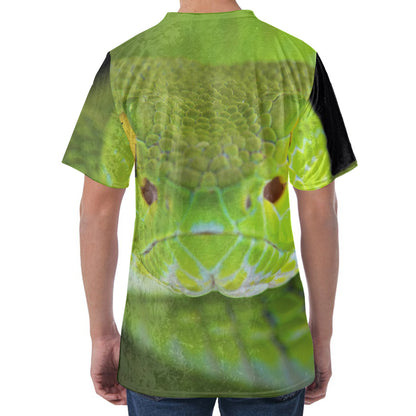 Green Pit Viper Print Men's Velvet T-Shirt