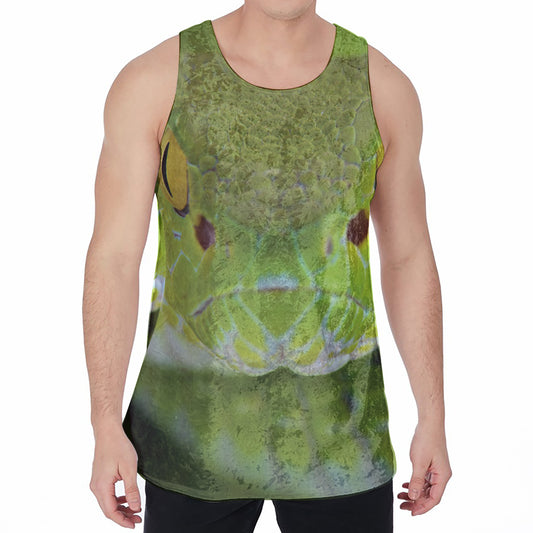 Green Pit Viper Print Men's Velvet Tank Top