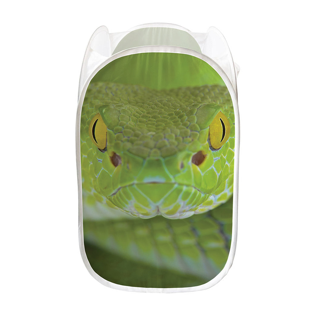 Green Pit Viper Print Mesh Laundry Hamper