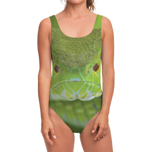 Green Pit Viper Print One Piece Swimsuit