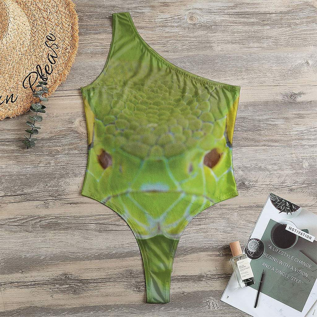Green Pit Viper Print One Shoulder Bodysuit