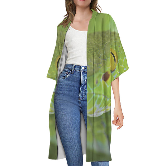 Green Pit Viper Print Open Front Beach Cover Up