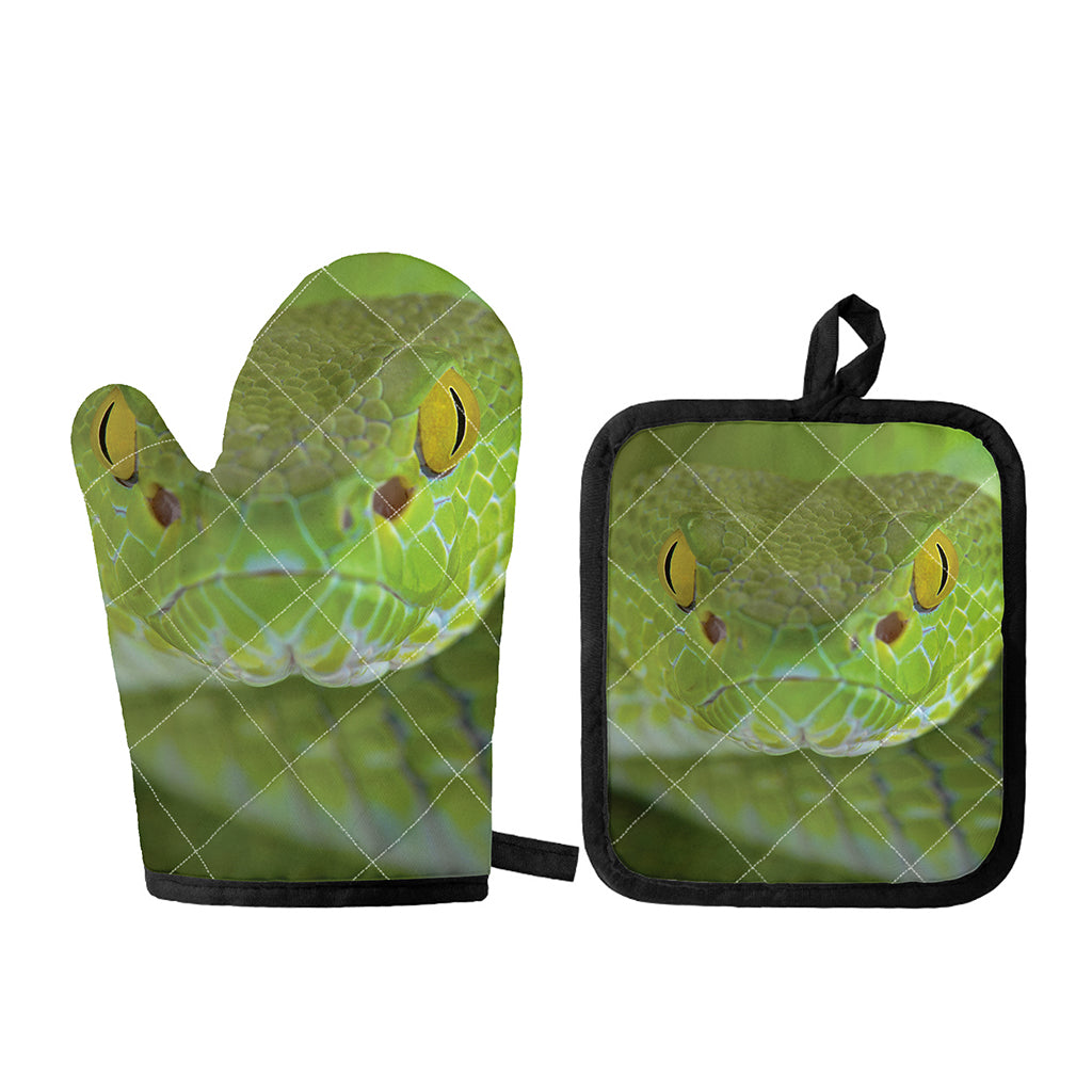 Green Pit Viper Print Oven Mitt And Pot Holder Set